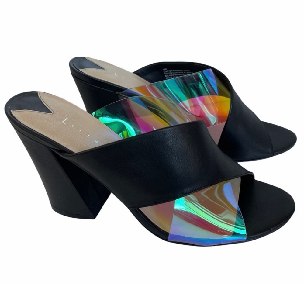 Leith Black Mules with Iridescent Multi-Color Accent Strap